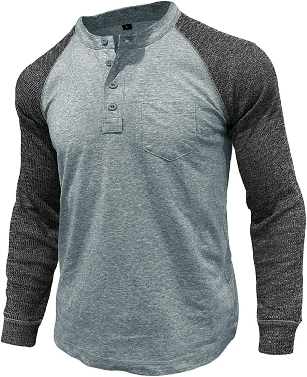 Мужская футболка с раглан-рукавом Henley Button Up, Gray — фото 2