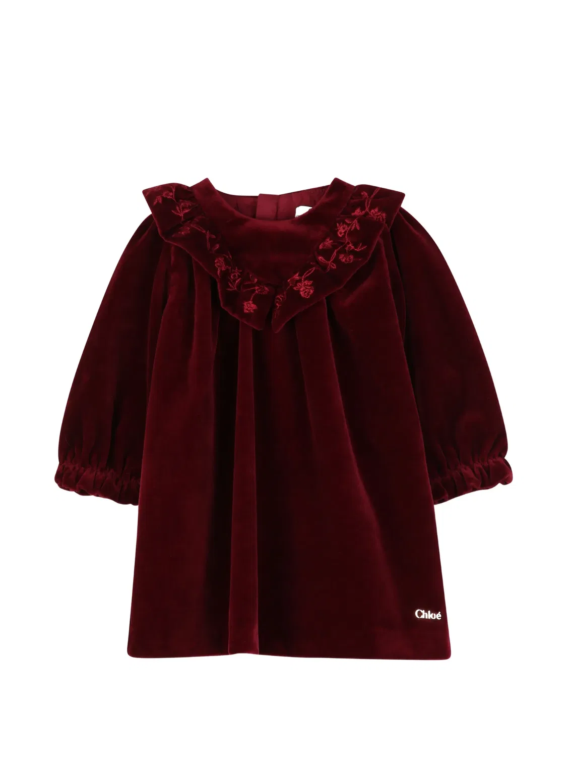Бархатное платье с вышивкой Chloé Kids, красный