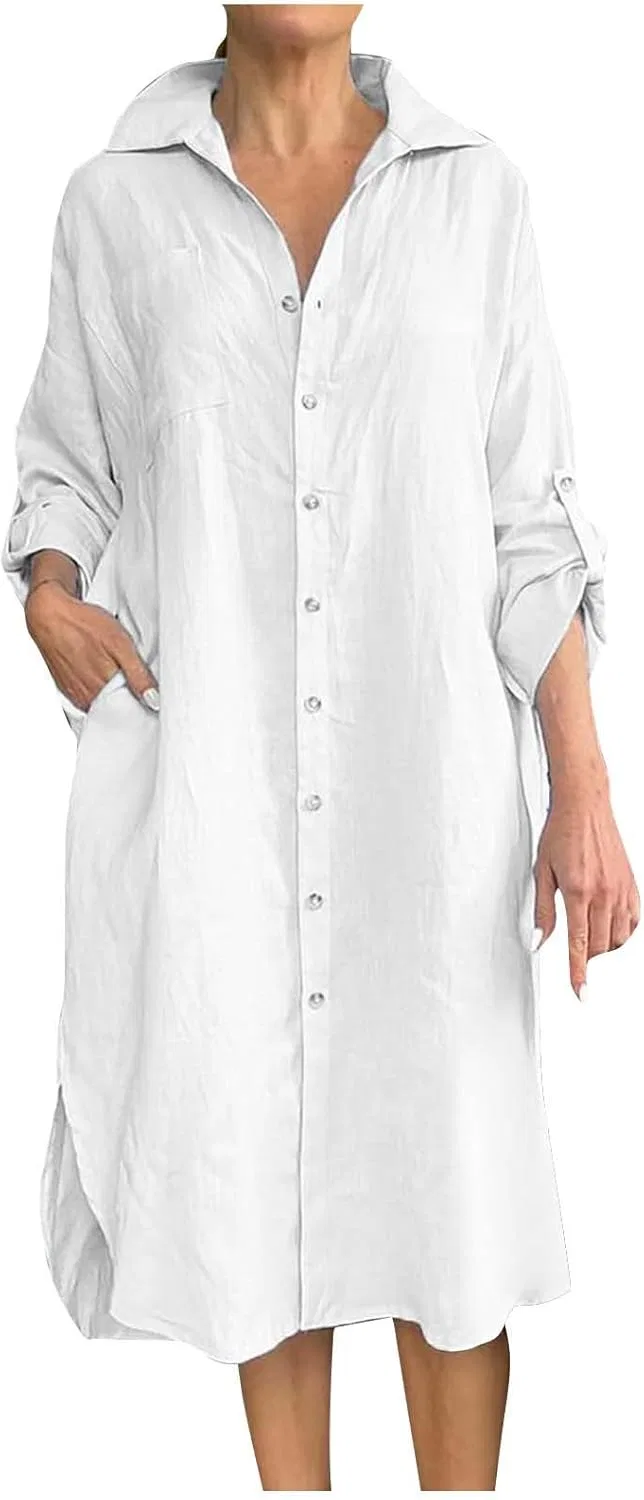 Женское платье-рубашка A-силуэта Button Down, White