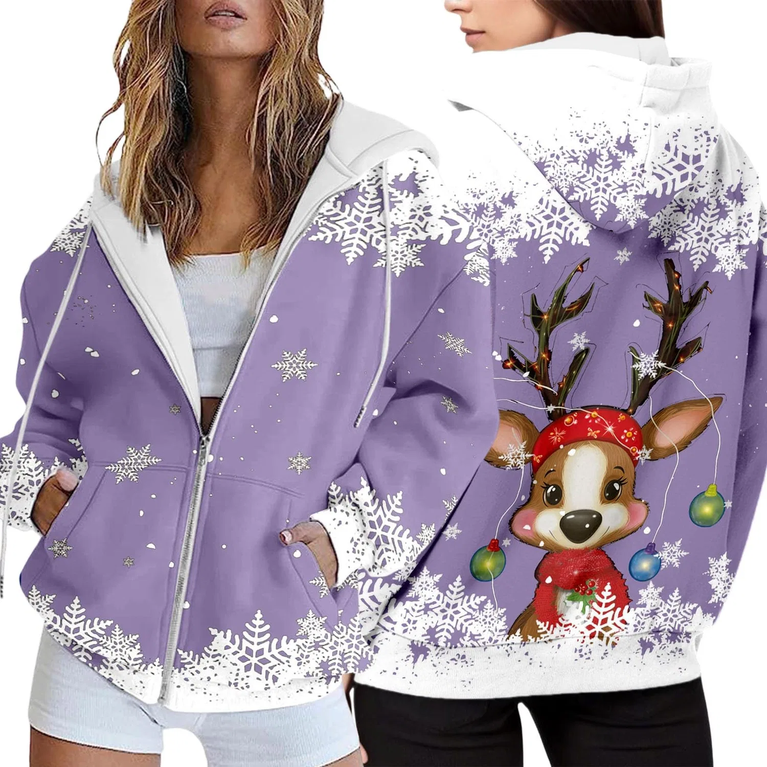 Женский кардиган с капюшоном и принтом Noel Cardigan, viola chiaro