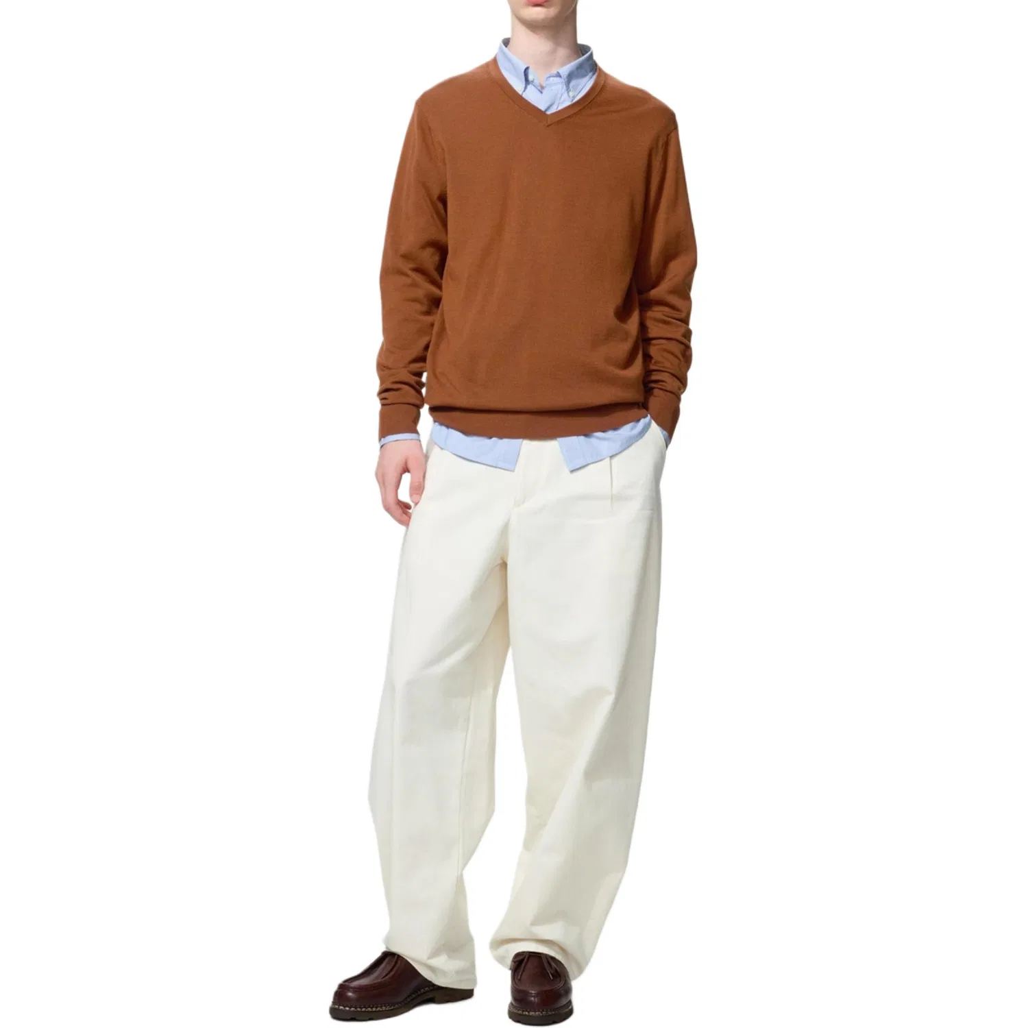 Мужской свитер с V-образным вырезом 35 Light Umber UNIQLO, Light Umber — фото 3