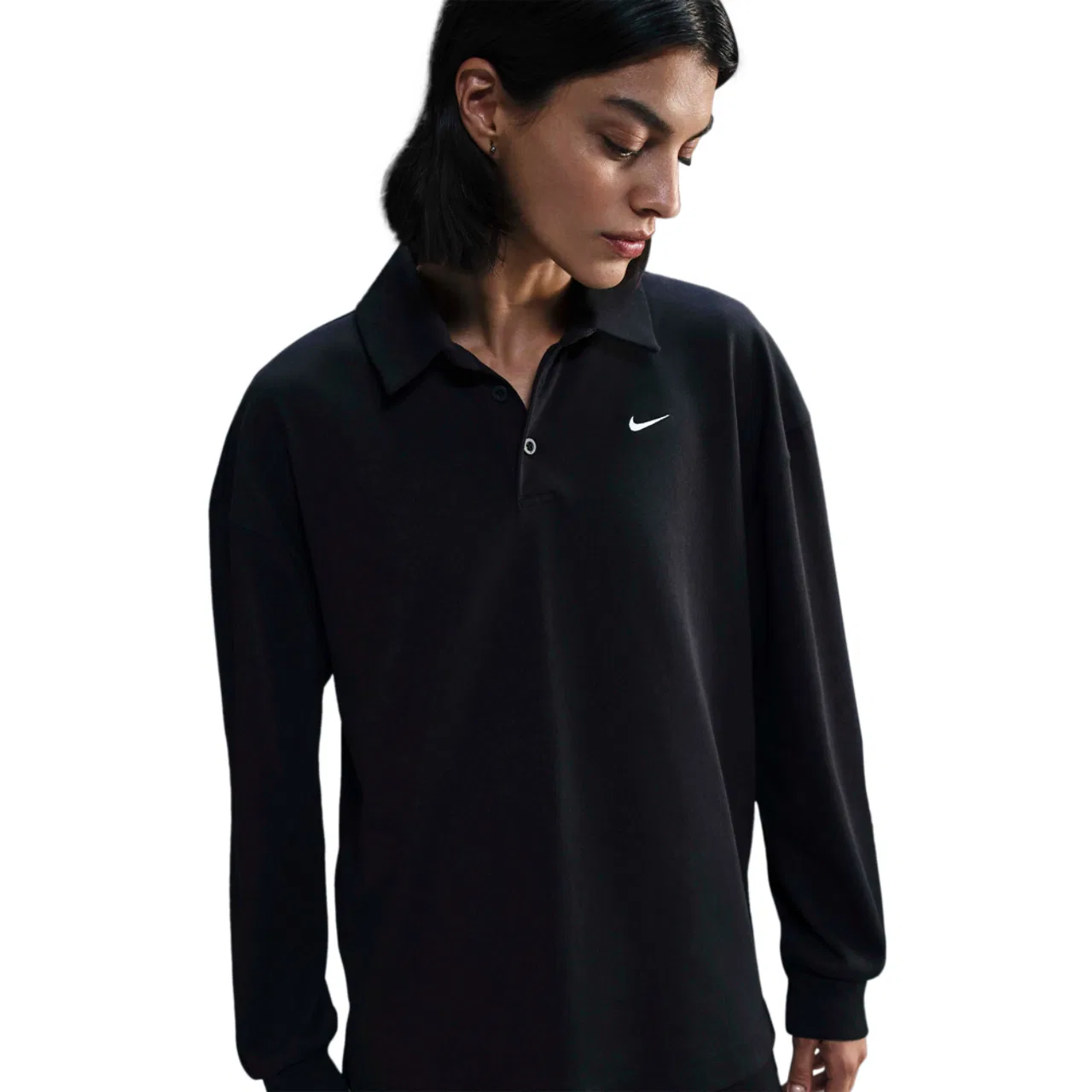 Женское поло Nike NSW Essential Oversize Long Sleeve Polo, цвет Black/Sail