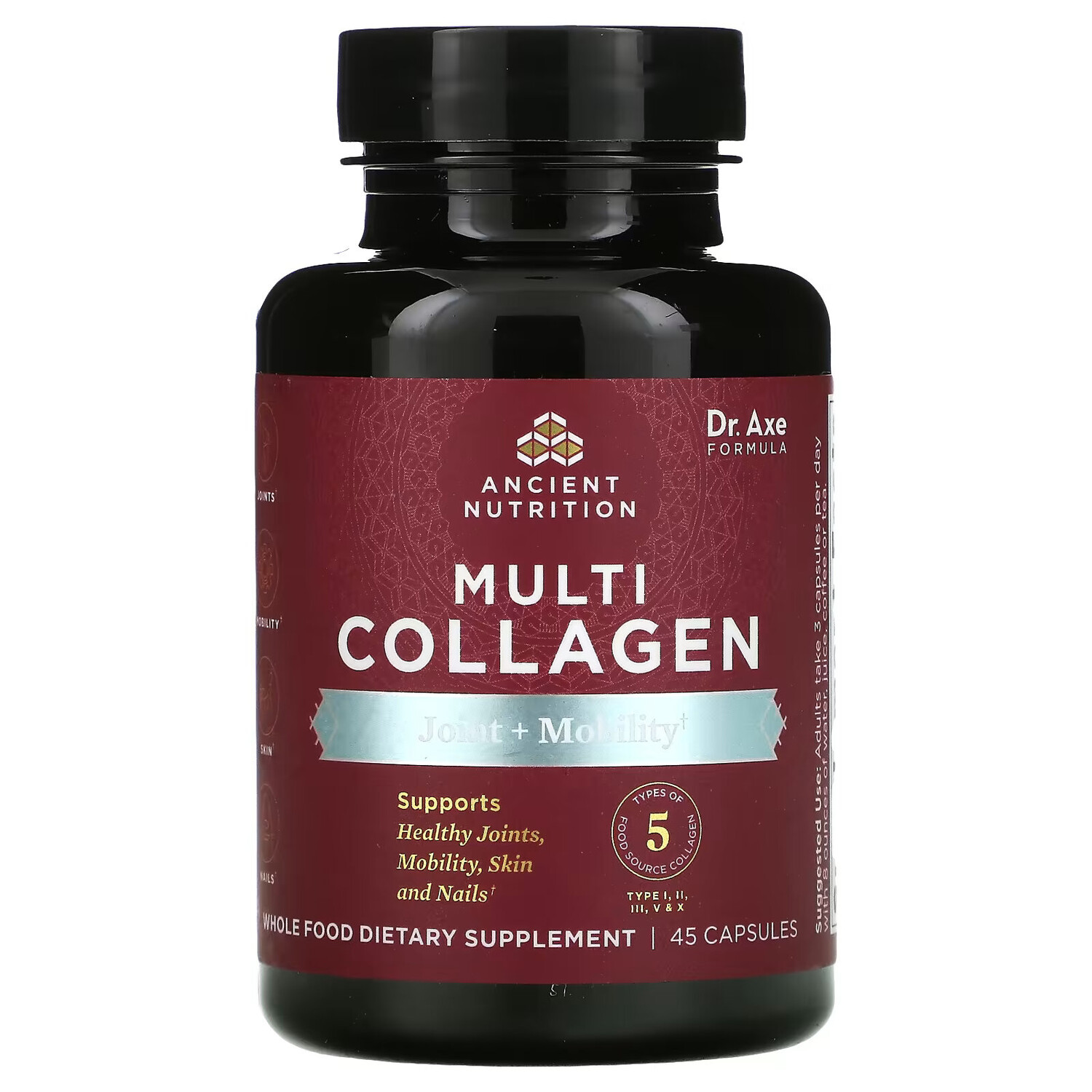 

Dr. Axe / Ancient Nutrition, Multi Collagen, Joint + Mobility, 45 капсул