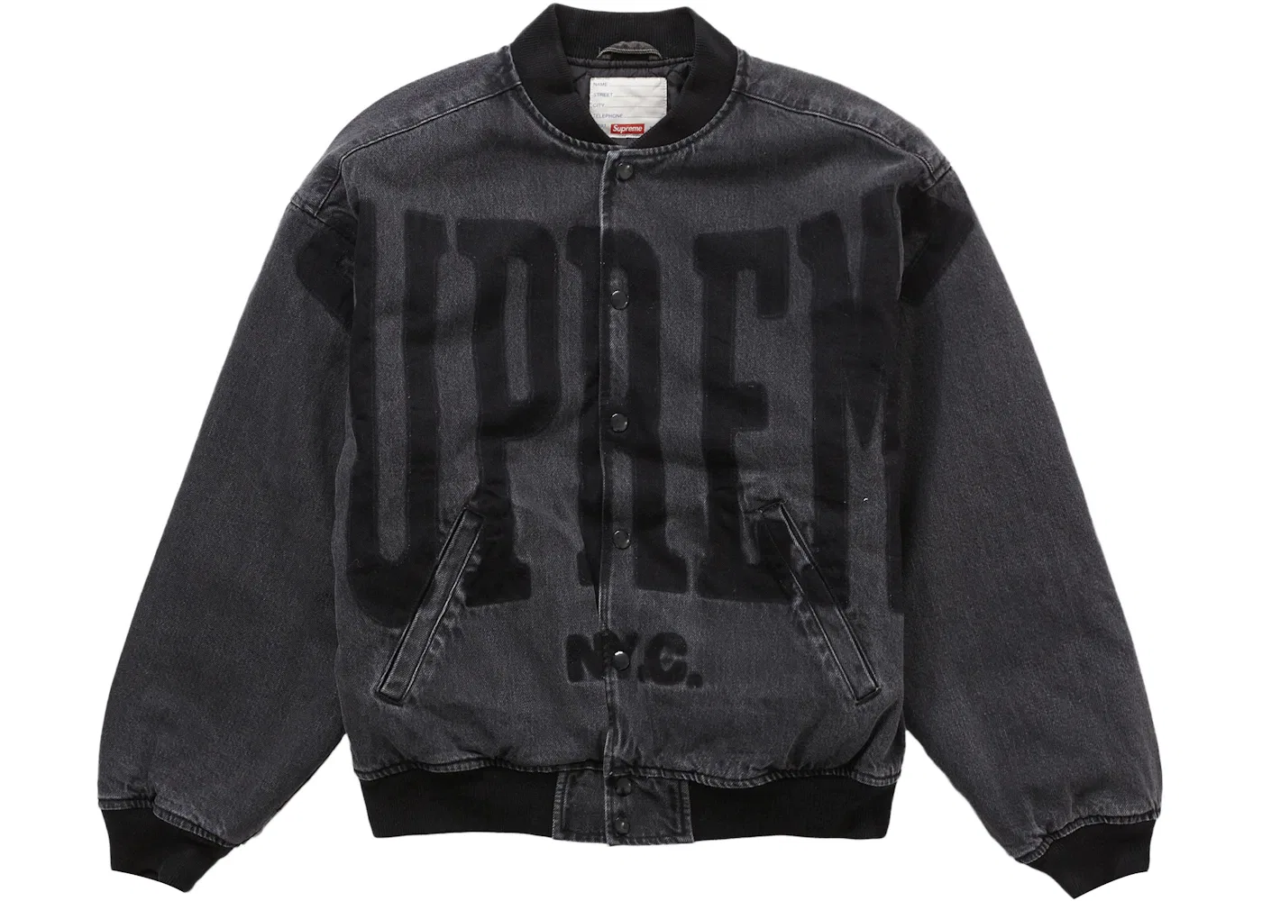 Мужская джинсовая куртка-варсити с принтом Supreme, Washed Black