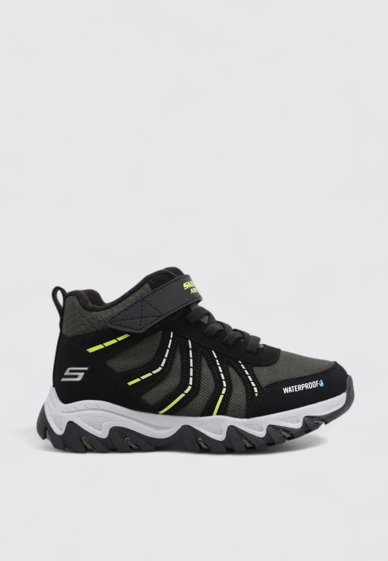 Детские кроссовки для мальчиков водонепроницаемые Rugged Ranger Storm Trail Skechers, Black Synthetic Black Green Trim — фото 2