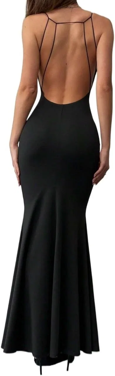 Женское сексуальное платье макси на тонких бретелях Bodycon, Black