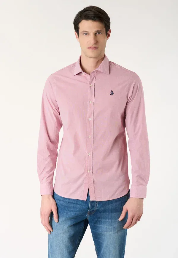 Рубашка хлопковая Camicia da uomo a righe slim fit con colletto alla francese U.S. Polo Assn., Pink, розовый