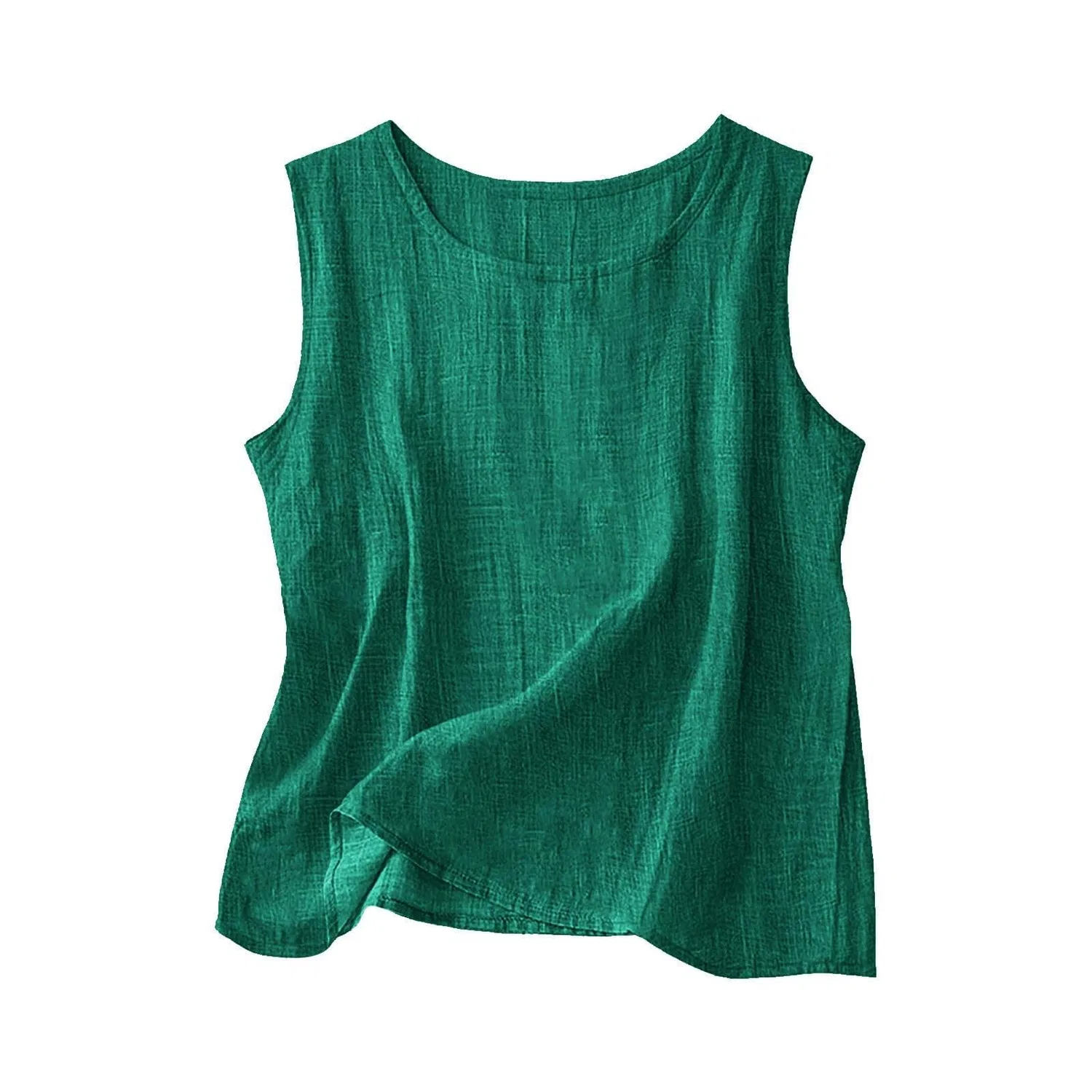 Женский топ без рукавов из хлопка и льна, Dark Green-a