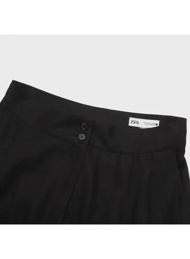 Брюки широкие с высокой посадкой Zara, черный — фото 4