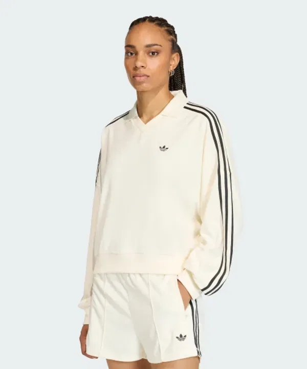 Пике/кара Терри ткань V-образный вырез Длинный рукав Поло, Adidas, оверсайз