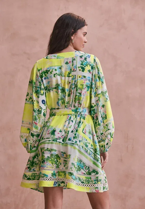 Платье-рубашка с принтом, Regular fit, Next, Green Pink Floral, зеленый/розовый — фото 3