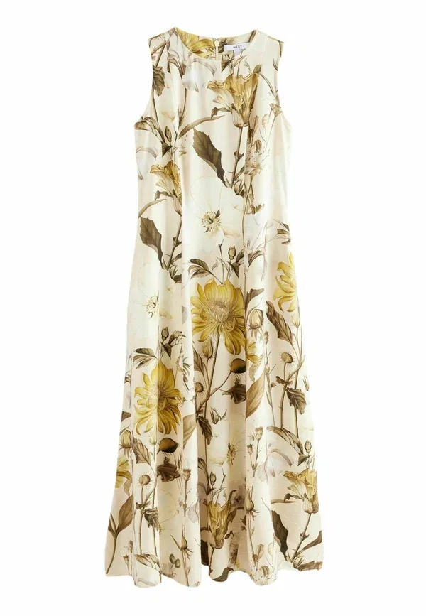 Платье макси с цветочным принтом Next Tall fit - sleeveless column a-line - maxi dress, пастельно-желтый floral print