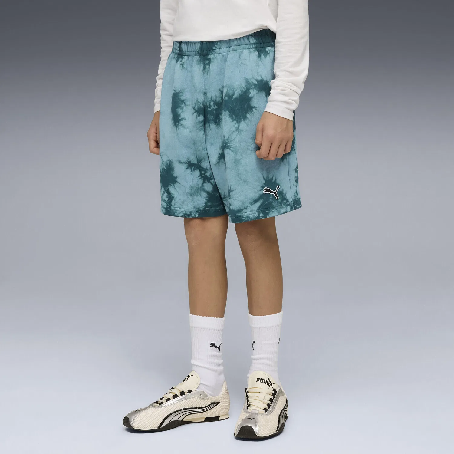 Детские шорты с принтом Essentials Relaxed Tie Dye Shorts Puma, Smaragdgrun Granitgrun — фото 2