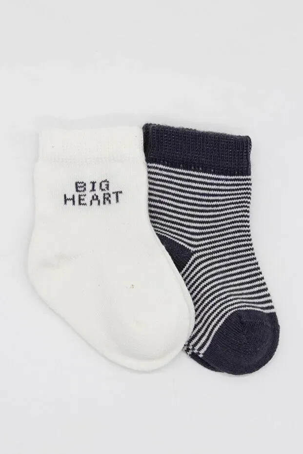 Детский комплект носков с принтом Organic 2-piece big heart seamless combed cotton socks set Bistyle, Antrasit — фото 4