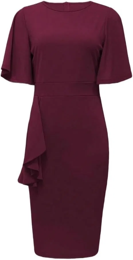 Женское облегающее миди-платье с воланами Vintage Style, Burgundy