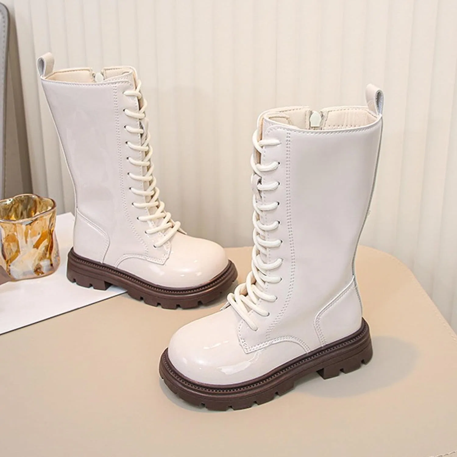 Детские ботинки для девочек с принтом, модель Girls Combat Boots, White — фото 2