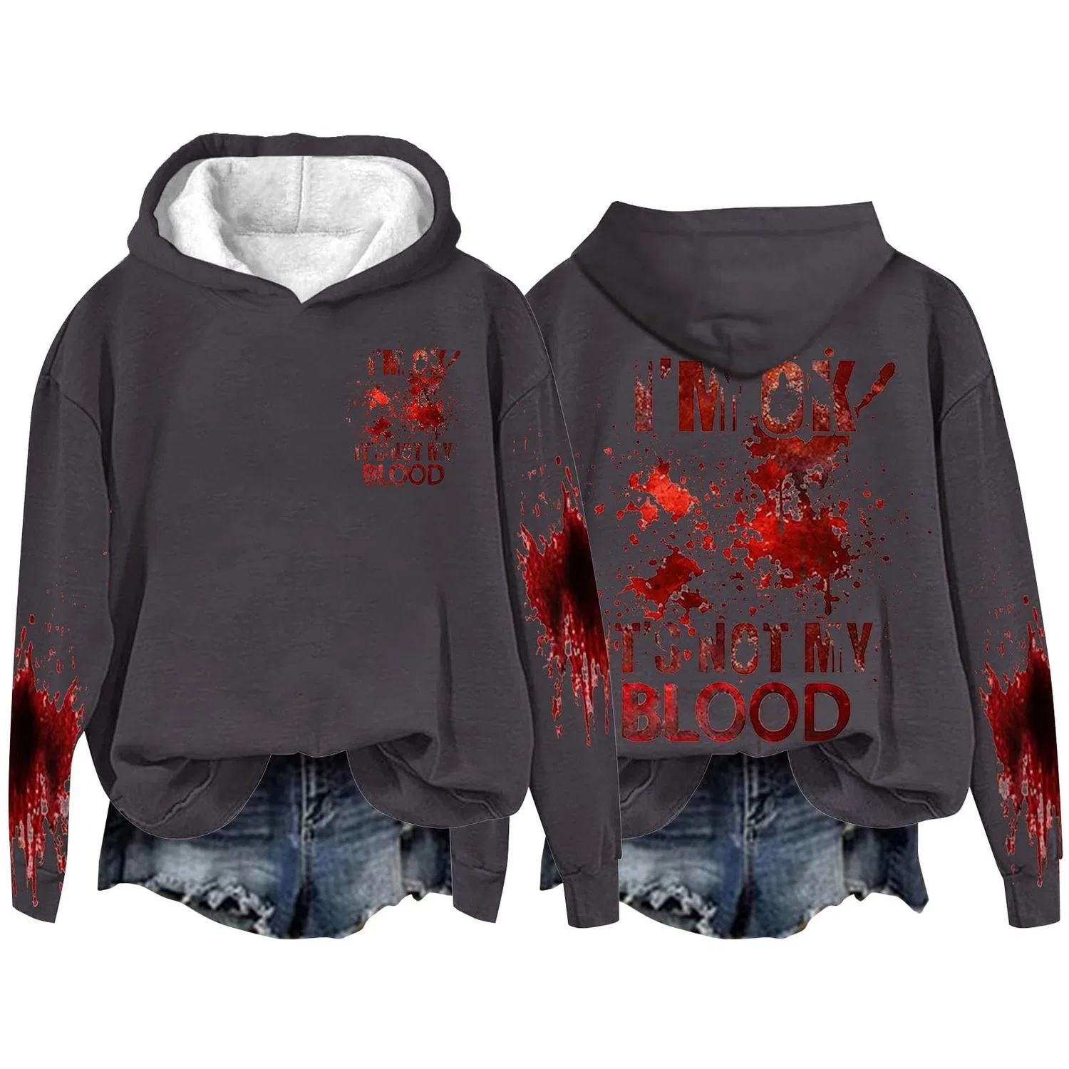 Женский худи с принтом I'M Ok Its Not My Blood, Dark Grey