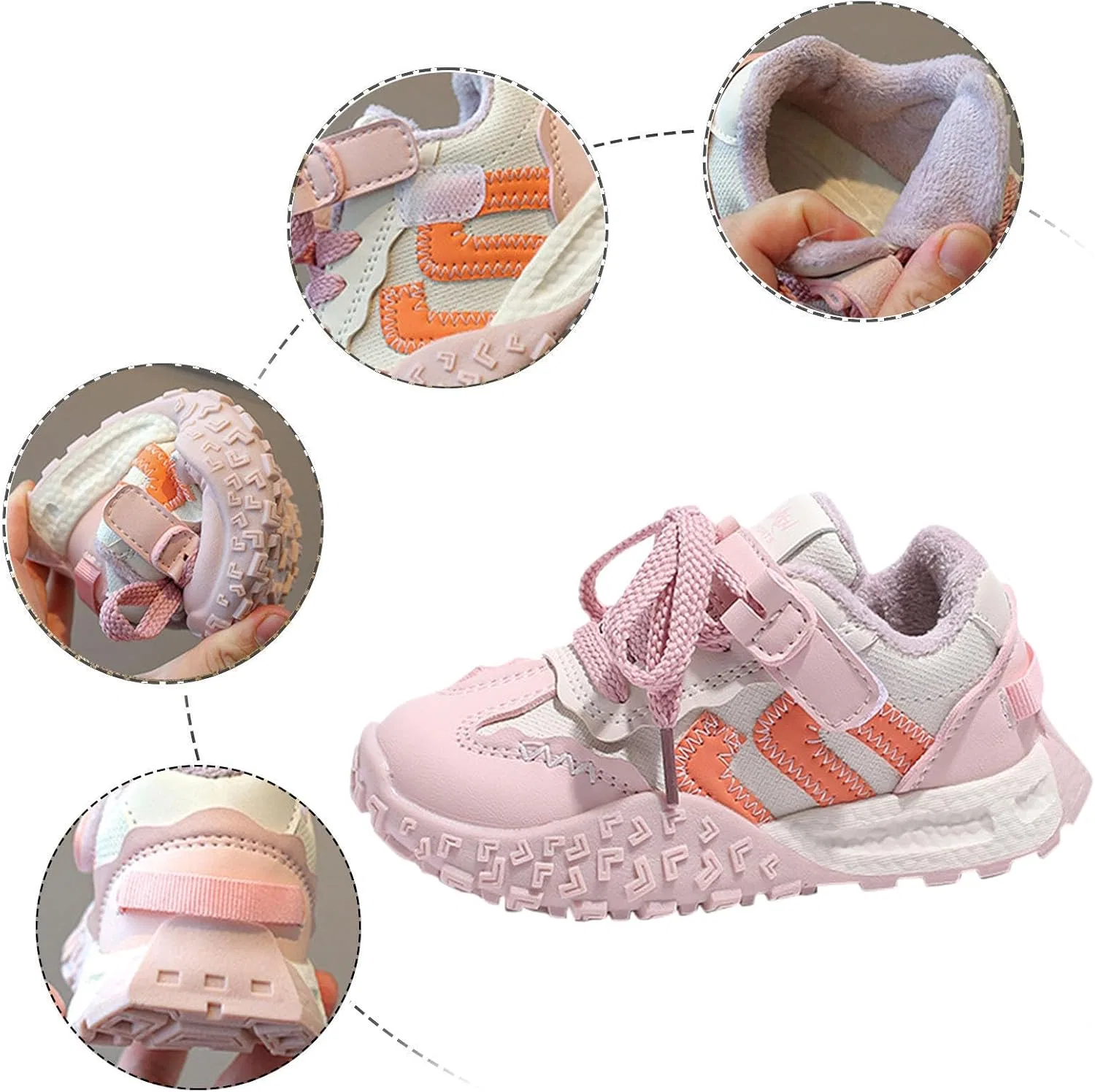 Детские кроссовки с флисом для мальчиков и девочек, Pink — фото 2