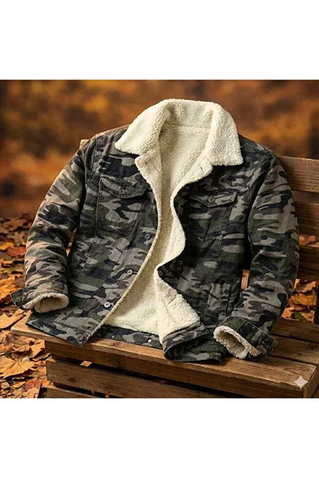 Детское джинсовое пальто для девочек с камуфляжным принтом Lion r denim fabric with fur inside camouflage pattern jeans jacket Alaska The Last Frontier, Dark Camouflage — фото 2
