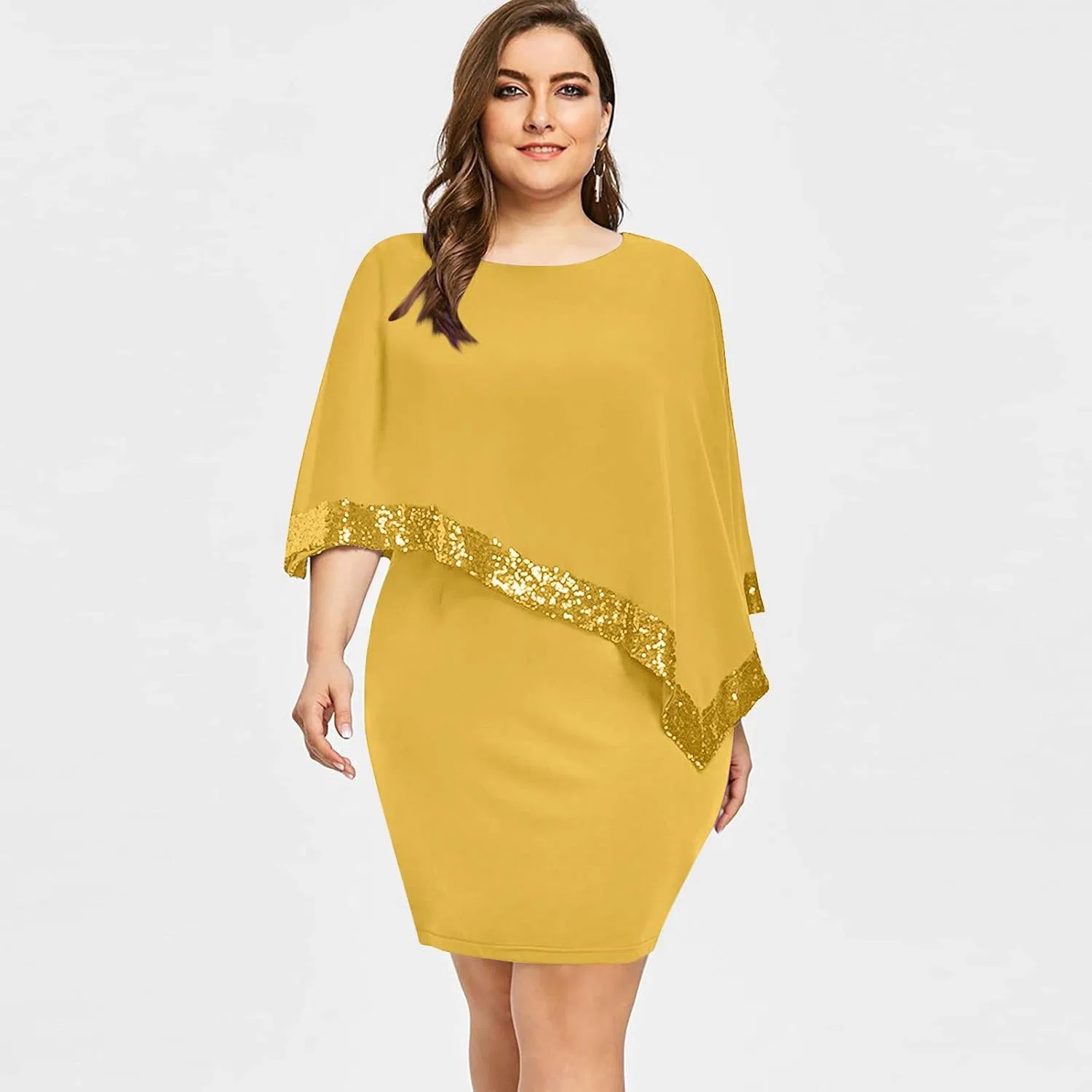 Женское вечернее платье с пайетками Cold Shoulder Bodycon, Yellow — фото 3