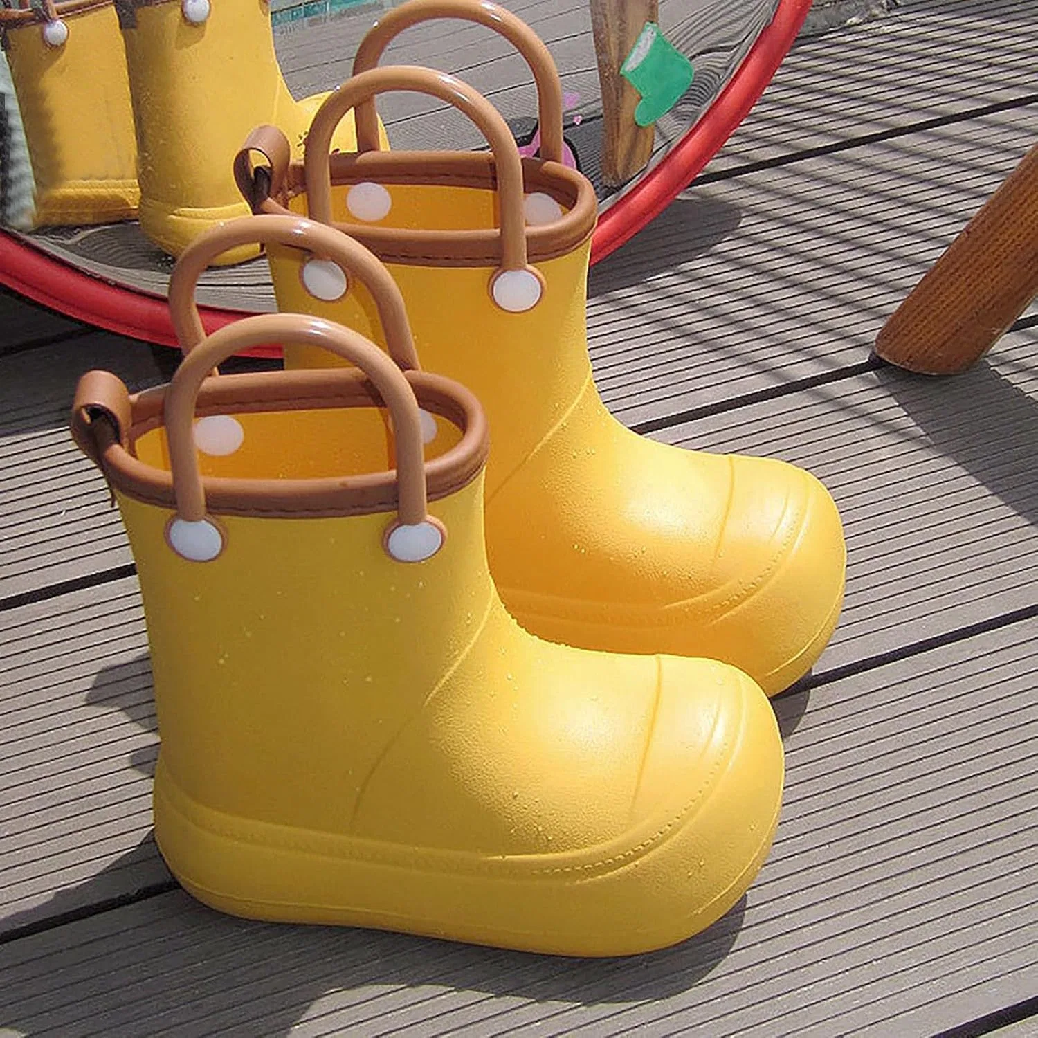 Детские резиновые сапоги с ручками для легкого надевания, Yellow — фото 3