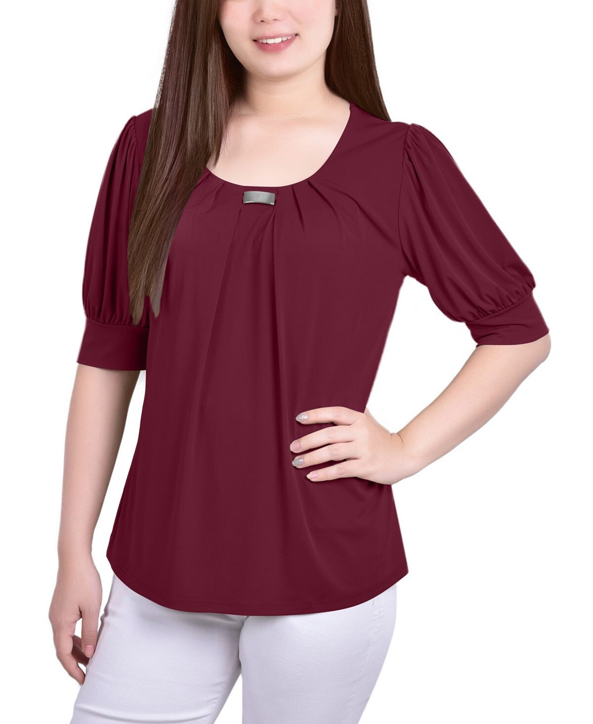 

Женский топ с короткими рукавами и объемными рукавами NY Collection