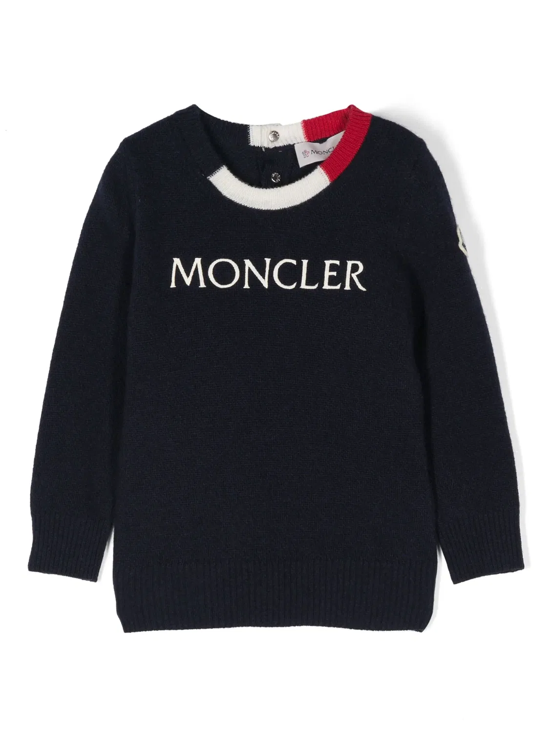 Свитер из шерсти с кашемиром с вышитым логотипом Moncler, темно-синий