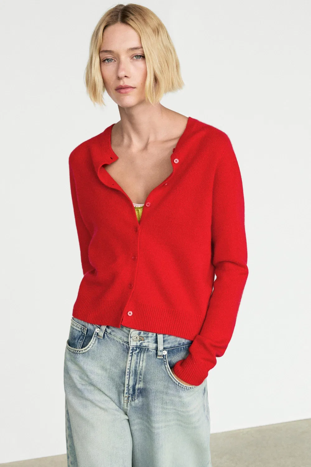 Кардиган Massimo Dutti, вязаный, красный — фото 3