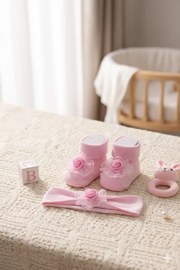Детские носки для девочек с цветочным принтом Bandanali rose bow gift baby girl socks set Baby Socks, Pink — фото 2
