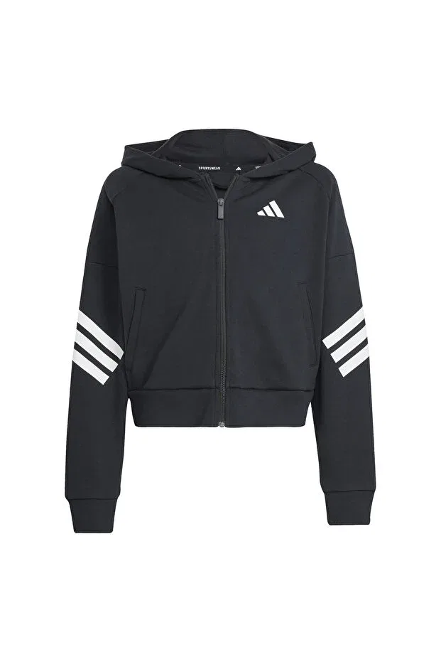 Детские свитшот для девочек с капюшоном Future Icons 3 Stripes Kids Sweatshirt Adidas, Black — фото 3