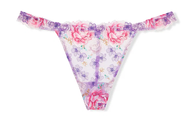 Женские трусы с вышивкой Victoria's Secret, Purple Floral Embroidery