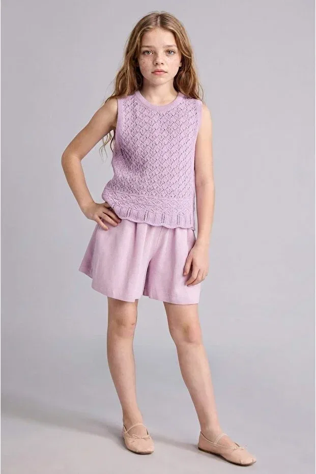 Детские шорты для девочек с широкой штаниной Paperbag Linen Blend Shorts Defacto, Purple-Pr337