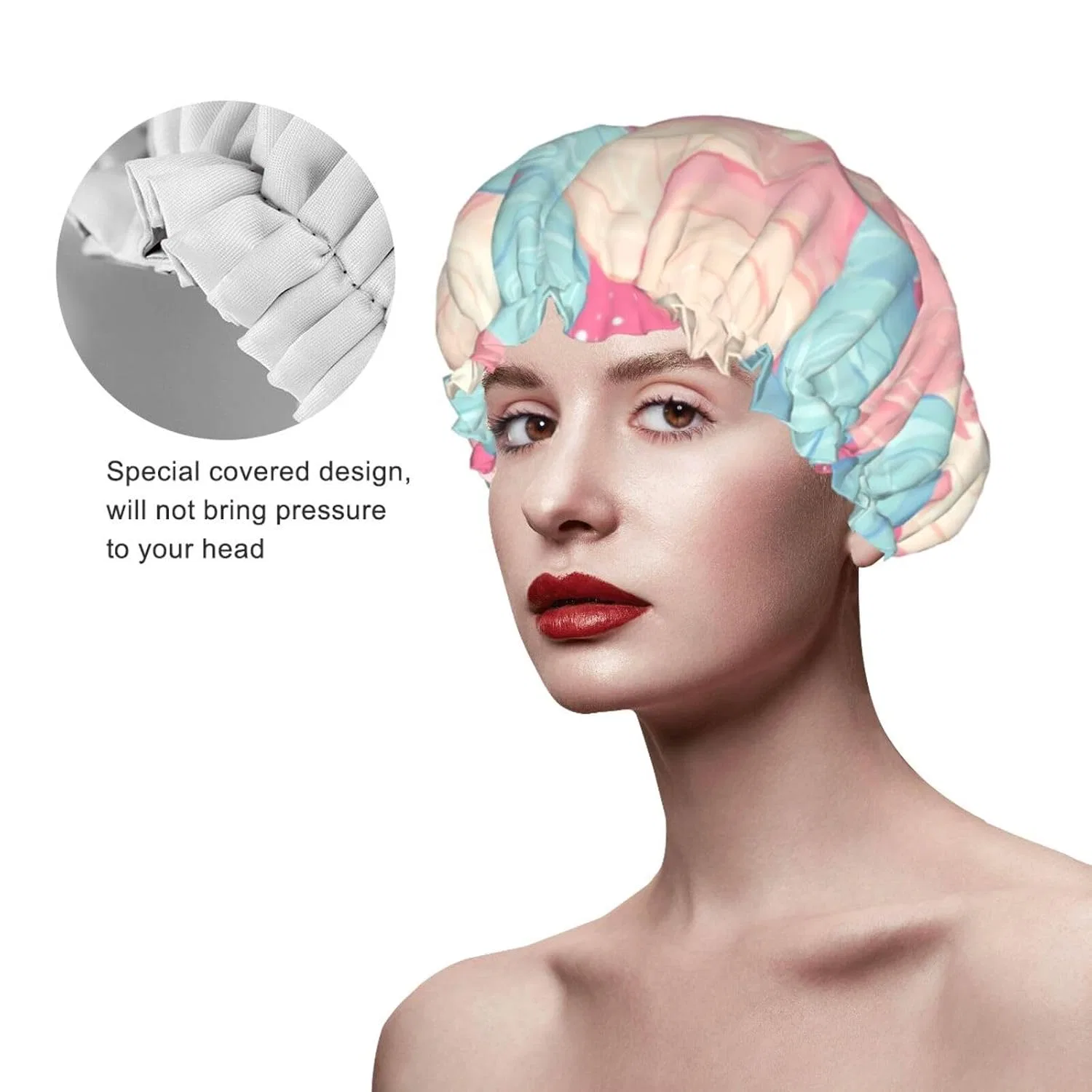 Двухслойная водонепроницаемая шапочка для душа, FHEBNDS, Cotton Candy — фото 3