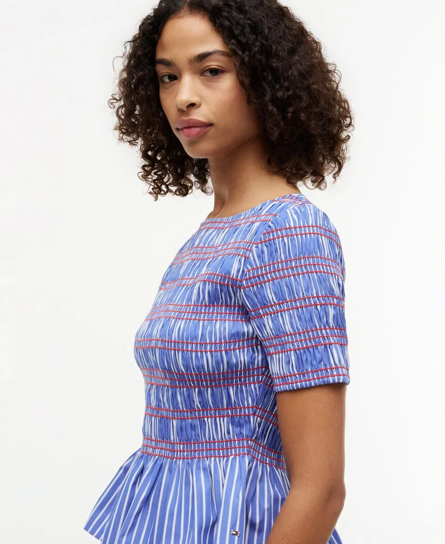 Топ женский с защипами, с коротким рукавом Tommy Hilfiger, Smocking Stripe — фото 3