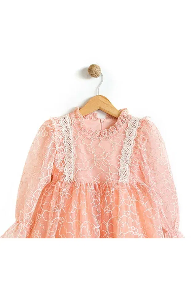 Детское платье для девочек кружевное Ivy Lace Seasonal Dress Rise Raba, Salmon — фото 2