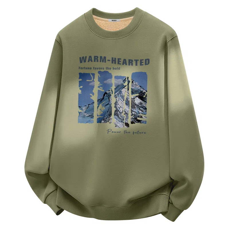 Детский свитшот с начесом MINISO, Sherpa Thermal Gray Pea Green Frozen Snow Mountains
