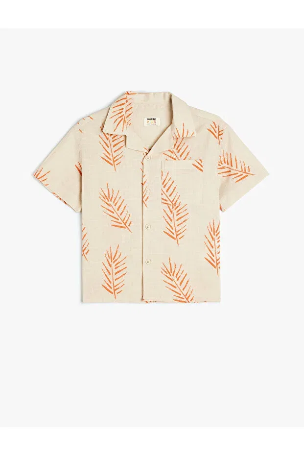 Детская рубашка для мальчиков с коротким рукавом Cotton short sleeve single pocket leaf print shirt Koton, Ecru Patterned