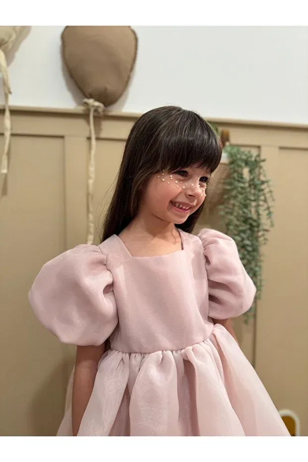 Детское платье для девочек с коротким рукавом-фонарик Penu Baby Kids, Powder — фото 3