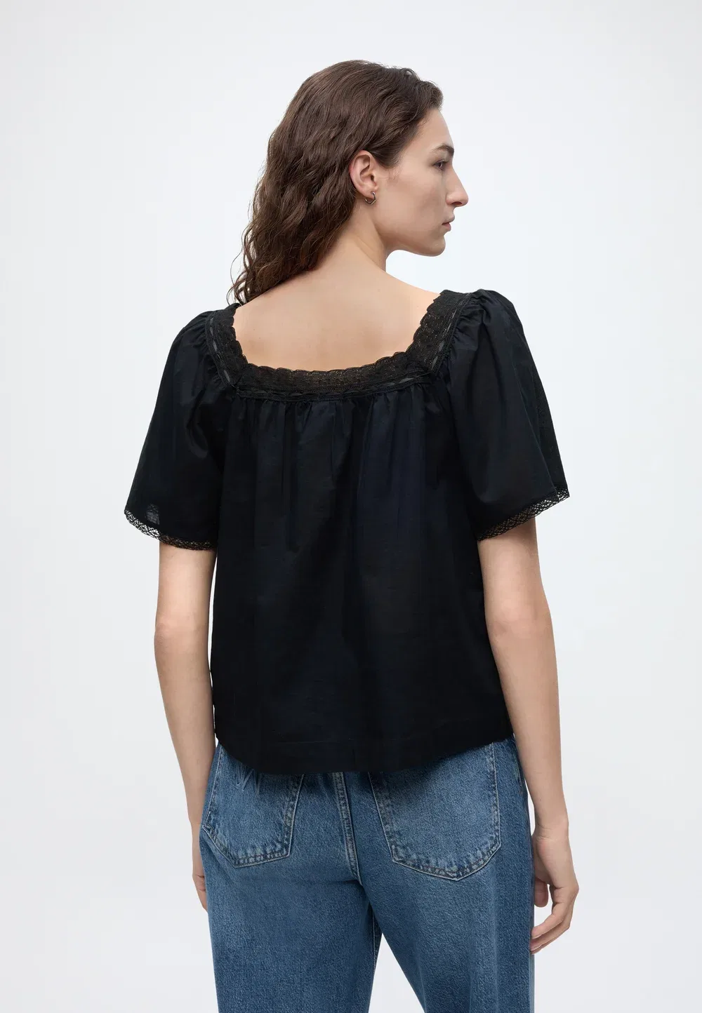 Кружевная женская блузка с квадратным вырезом Gap, Black — фото 3