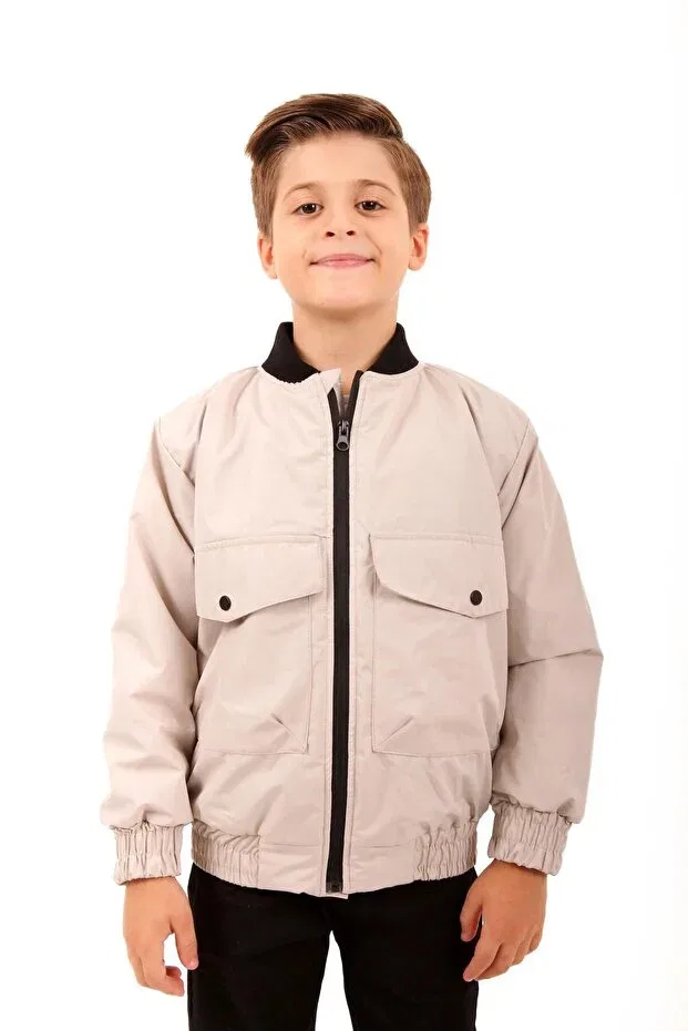 Детское пальто-бомбер для девочек с широким карманом Basics Perendi, Beige — фото 4