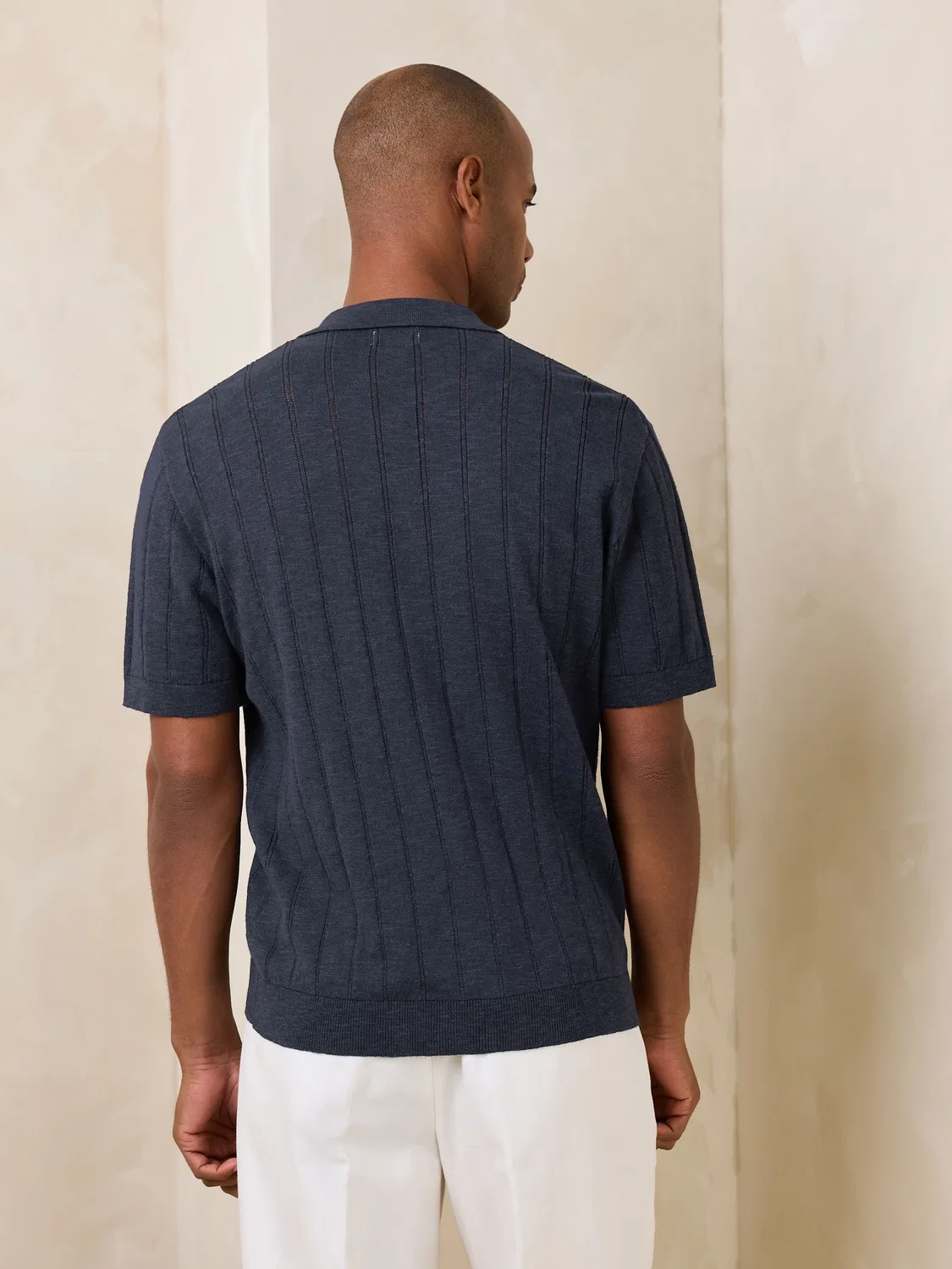 Рубашка трикотажная с фактурным узором, модель Pointelle Knitted Shirt Next, темно-синий — фото 4