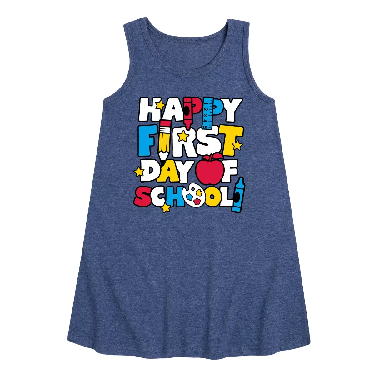Детское платье-трапеция без рукавов Happy First Day Of School Instant Message, Heather Navy