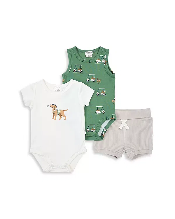 Детский комплект боди и шорт для мальчиков с принтом Golf Pups Firsts By Petit Lem, кремовый