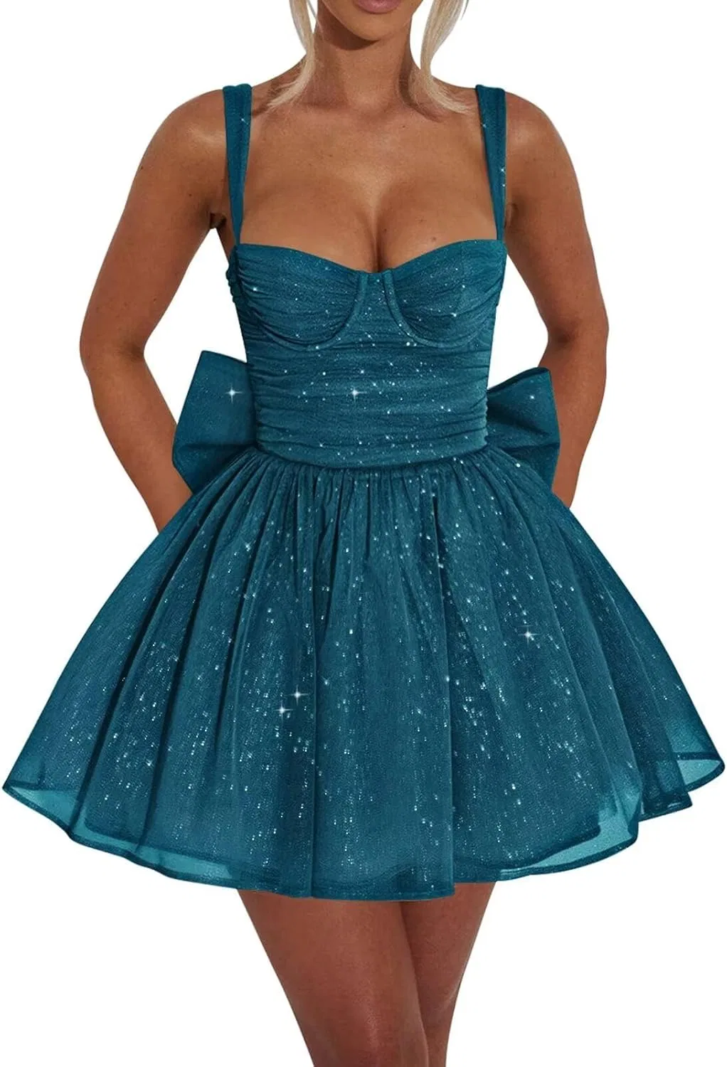 Женское коктейльное платье с пайетками Sweetheart Prom с бантом, Teal
