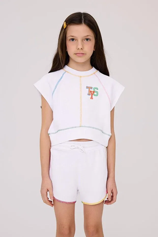 Детские свитшот для девочек с круглым вырезом Tyess, White — фото 3