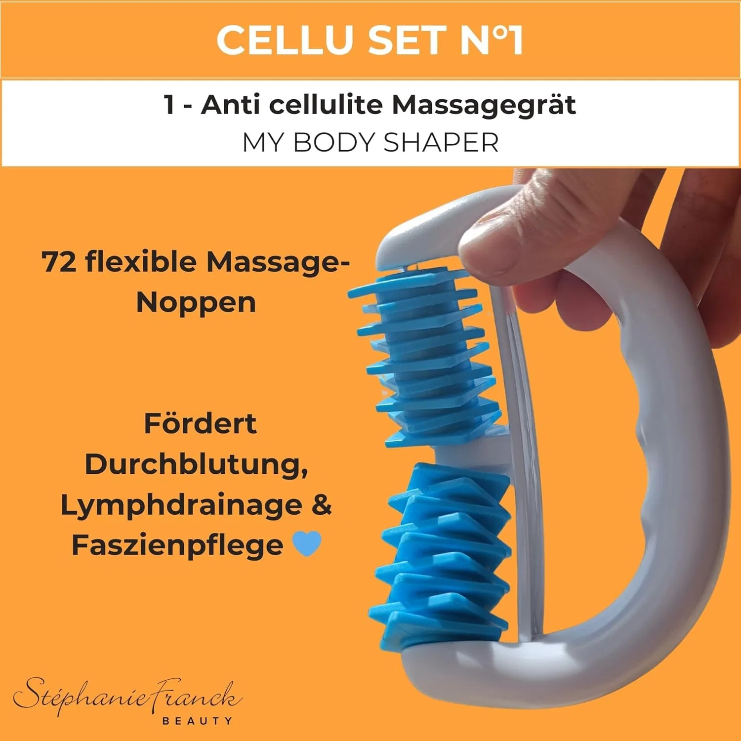 Массажный набор Body massage set, Массажный роллер и 2 банки для вакуумного массажа, Stephanie Franck Beauty, 1 шт, 260 г, Sky Blue — фото 3