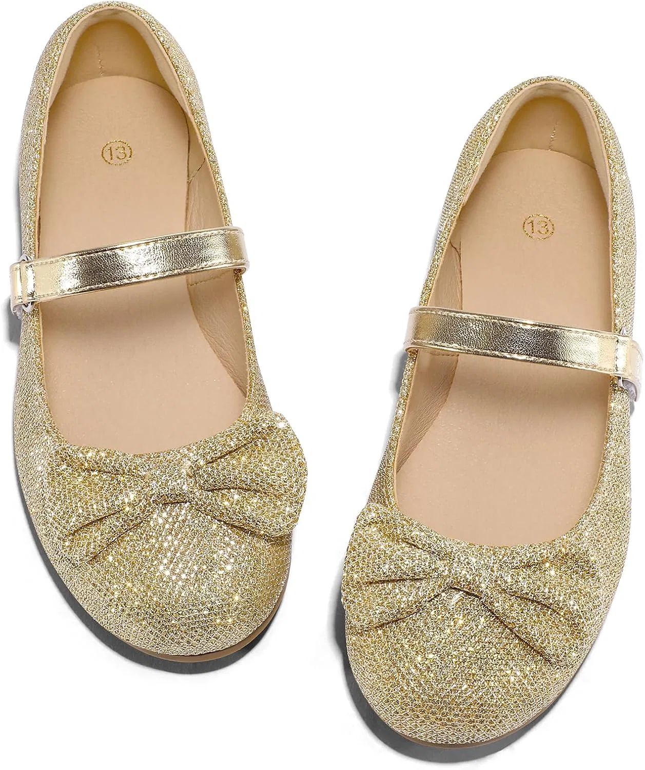 Детские балетки для девочек с бантом нескользящие K KomForme, Gold Glitter — фото 4