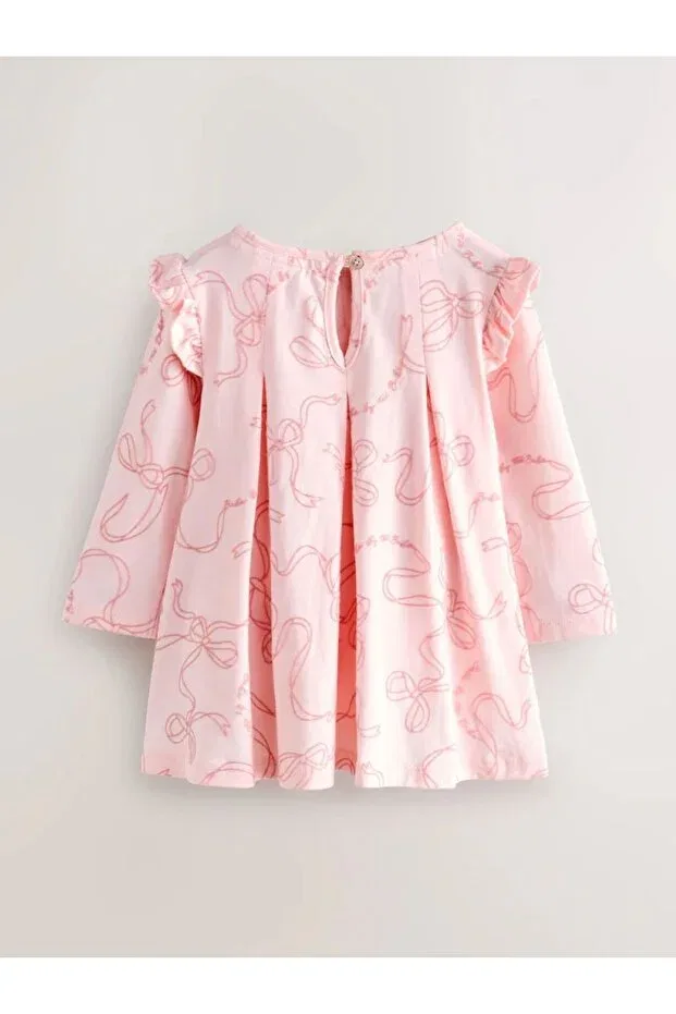 Детское платье для девочек с длинным рукавом Ruffle Detailed Long Sleeve Dress Next Baby, Pink — фото 2