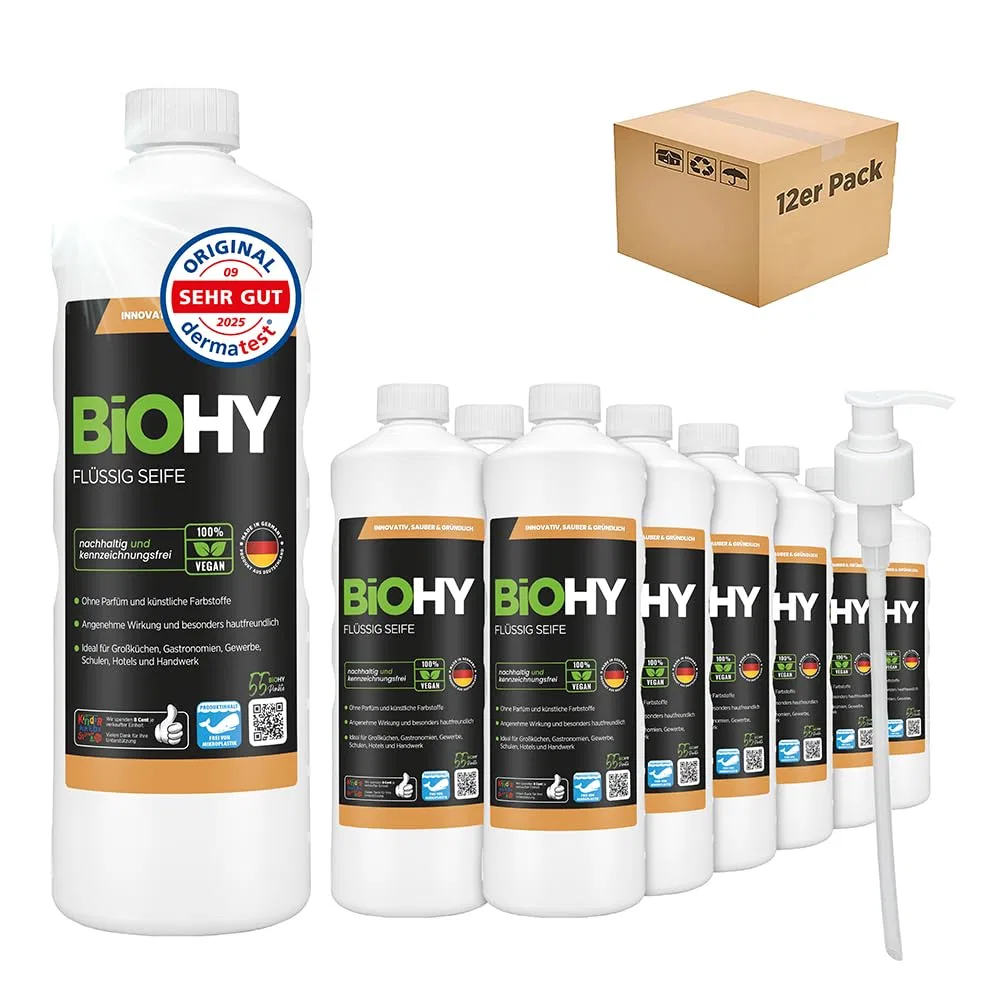 Жидкое мыло BIOHY, 12 x 1 л, с дозатором, без отдушек и красителей