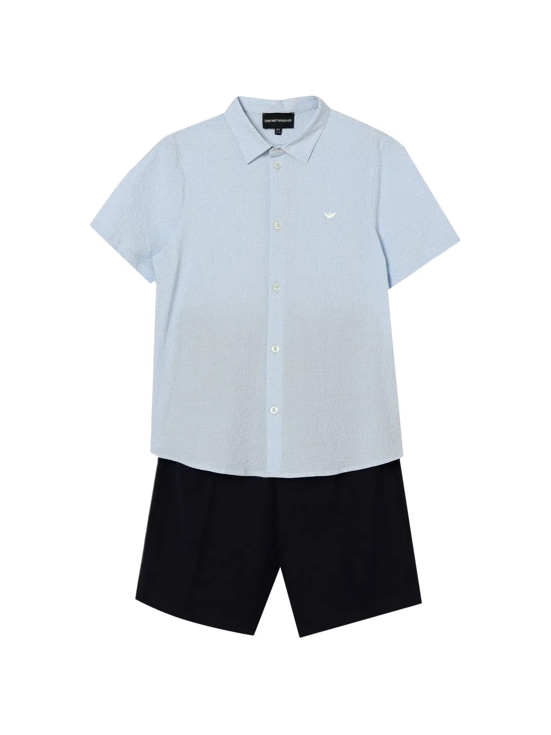 Костюм из сирсакера с вышитым логотипом Emporio Armani Kids, синий
